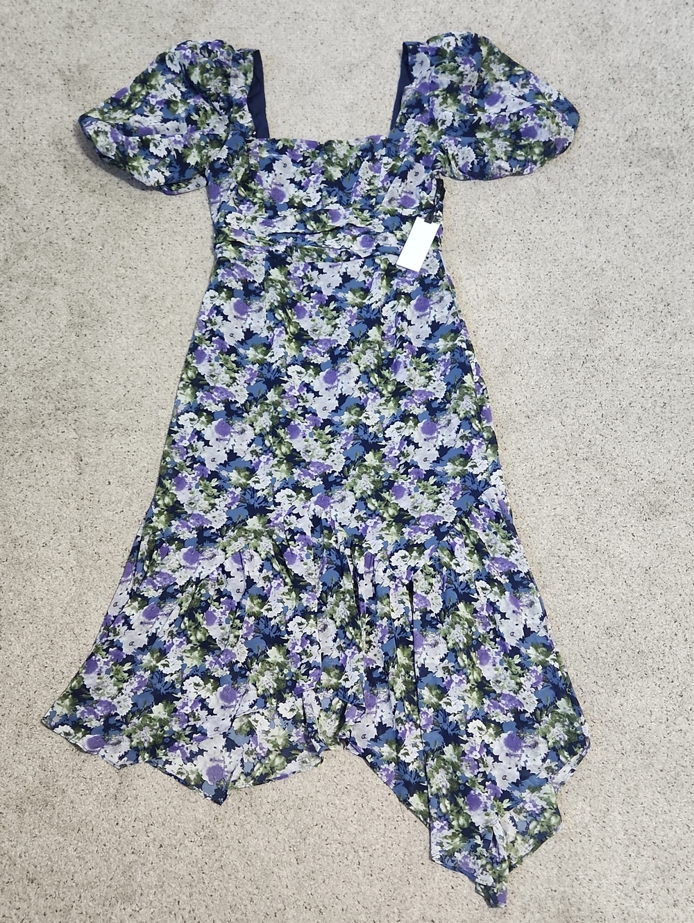 New Astr the Label Asymmetrical Floral Midi Dress Blue Floral Size Medium - Picture 4 of 12